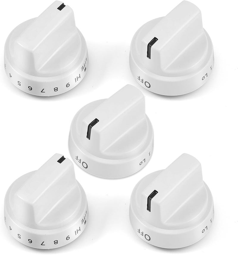 atgestore WB03X24795 KIP 5G92 Stove Knobs Replacement for GE Stove Parts 222D5793 Burner Cooktop Knobs GE Range Oven Parts General Electric Cooktop Surface Burner Control Knobs White Plastic 5 Pcs - Image 1